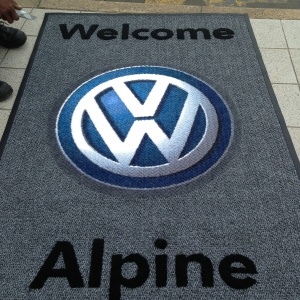 A moulded polypropelene mat using Jet Print inlay for the VW logo to get finer detail.